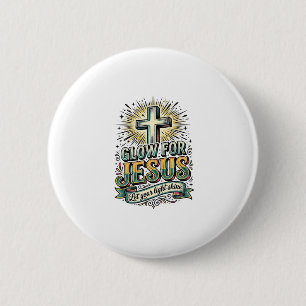 Macaron Rond 5 Cm Chemise vintage de croix chrétienne Glow For Jesus