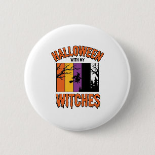 Macaron Rond 5 Cm Chemise Vintage Halloween Sorcières Balai de Sorci