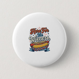 Macaron Rond 5 Cm Chemise vintage hot dog Here For The Wieners_1
