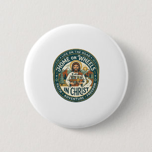 Macaron Rond 5 Cm Chemise Vintage Jésus RV Camper Life Graphique Chr