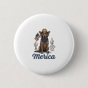 Macaron Rond 5 Cm Chemise Vintage Merica Cowboy Chien Drapeau Améric