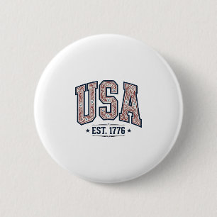 Macaron Rond 5 Cm Chemise Vintage USA Est 1776 Gravure Patriotique_1