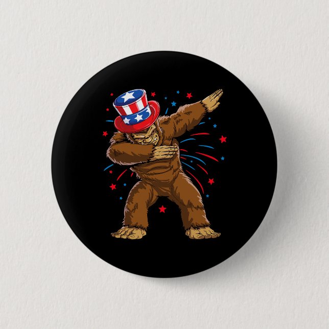 Macaron Rond 5 Cm Chemises Bigfoot 4 juillet Sasquatch Drapeau Améri (Devant)