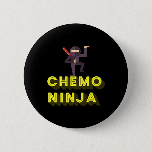 Macaron Rond 5 Cm Chemo Ninja Mois de sensibilisation au cancer chez (Devant)