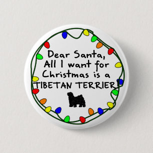 Macaron Rond 5 Cm Cher Père Noël Terrier tibétain
