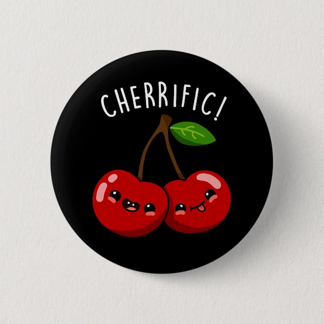 Macaron Rond 5 Cm Cherrific Funny Red Cherry Pun Dark BG (Devant)