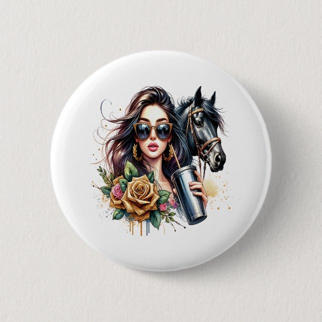 Macaron Rond 5 Cm Cheval américain Patriotique USA (Devant)