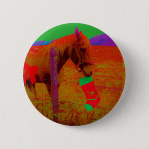 Macaron Rond 5 Cm Cheval arc-en-ciel de Noël