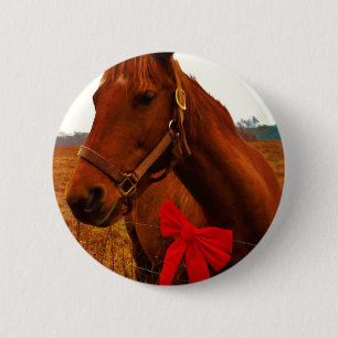 Macaron Rond 5 Cm Cheval avec Bow rouge