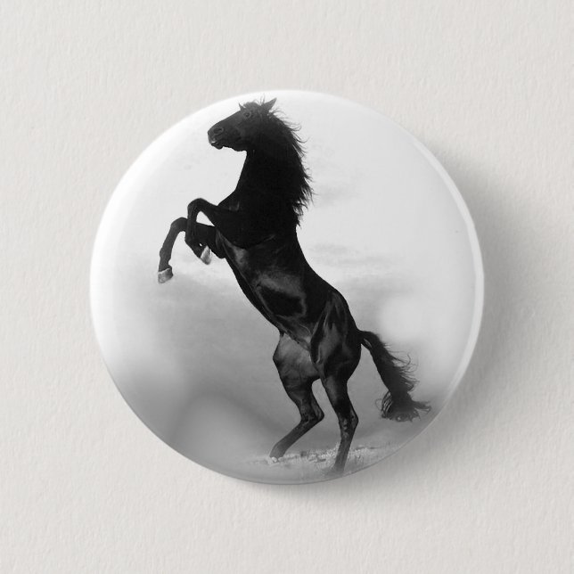 Macaron Rond 5 Cm Cheval blanc noir (Devant)