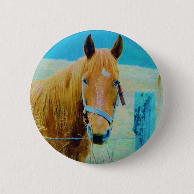 Macaron Rond 5 Cm Cheval bleu Denim teinté (Devant)