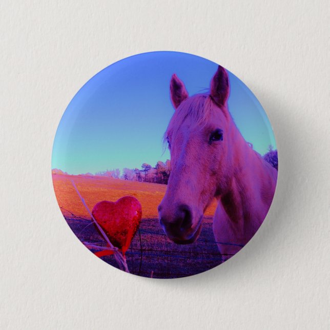 Macaron Rond 5 Cm Cheval Brown et Coeur Rouge (Devant)