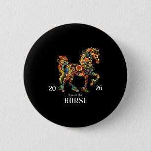 Macaron Rond 5 Cm Cheval coloré art aquarelle graphique année du