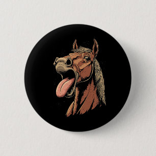 Macaron Rond 5 Cm Cheval cool Montrant Langue Chevaux Équitation À C