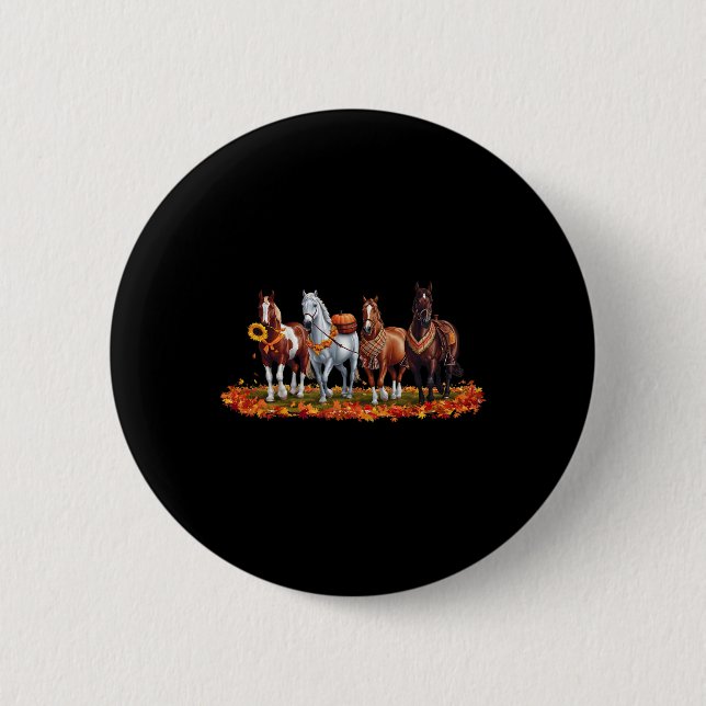 Macaron Rond 5 Cm Cheval d'automne animal Thanksgiving Citrouille Su (Devant)