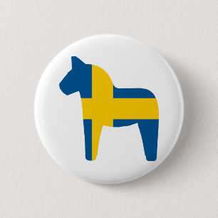 Macaron Rond 5 Cm Cheval de Dala de drapeau de la Suède