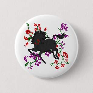 Macaron Rond 5 Cm Cheval de licorne de noir d'imaginaire de Goth en