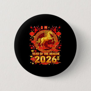 Macaron Rond 5 Cm Cheval doré Nouvel An chinois 2026 Dragon Zodiaque