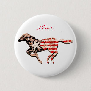 Macaron Rond 5 Cm Cheval du drapeau américain qui court Thunder_Cove
