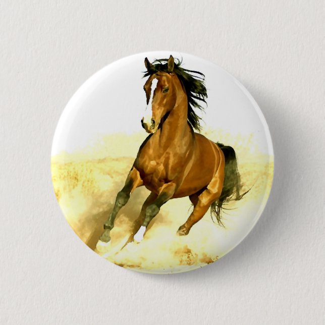 Macaron Rond 5 Cm Cheval en course (Devant)