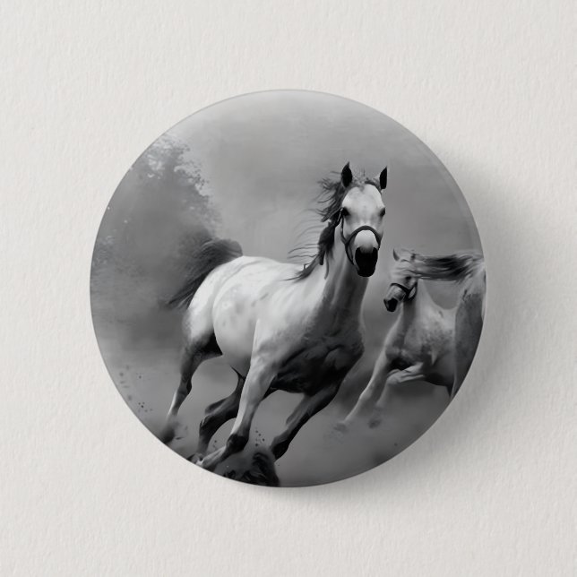 Macaron Rond 5 Cm Cheval en course (Devant)