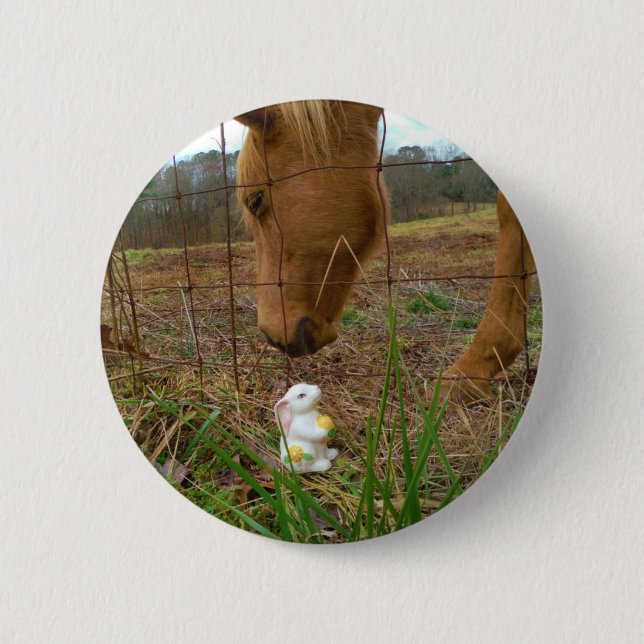 Macaron Rond 5 Cm cheval et fleur de printemps Bunny (Devant)