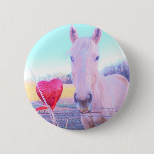 Macaron Rond 5 Cm Cheval jaune et Coeur rouge