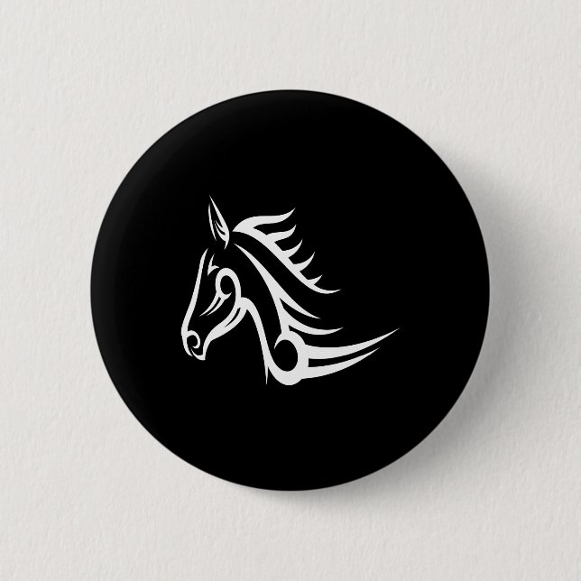 Macaron Rond 5 Cm Cheval noir de tribal de tatouage (Devant)