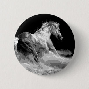 Macaron Rond 5 Cm Cheval noir et blanc en action