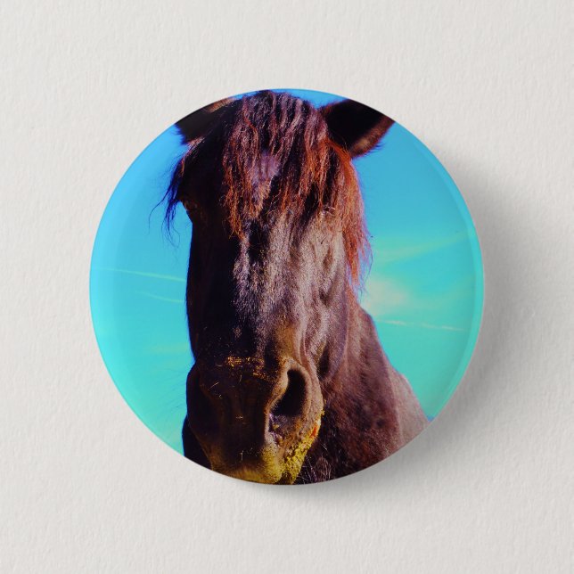 Macaron Rond 5 Cm Cheval pourpre avec Bouche verte (Devant)
