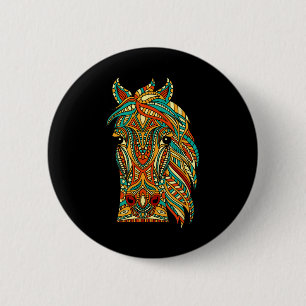 Macaron Rond 5 Cm Cheval Tribal Design - Cheval Amoureux des animaux