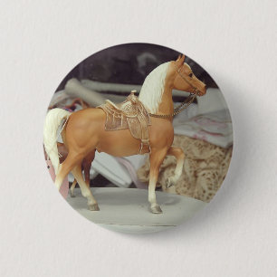 Macaron Rond 5 Cm cheval vintage, Palomino en plastique