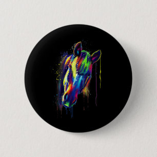Macaron Rond 5 Cm Cheval Visage Main Dessinée Couleur de l'eau Splas