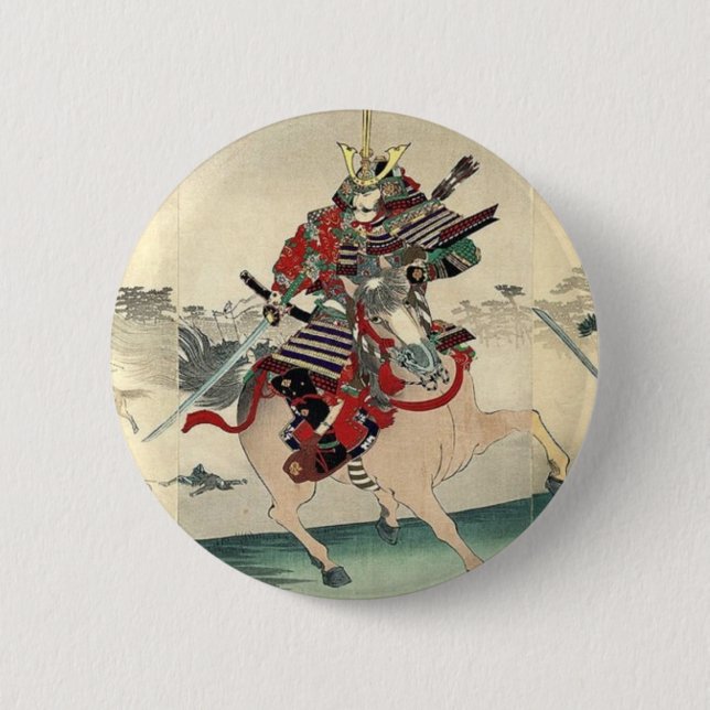 Macaron Rond 5 Cm Chevalier guerrier japonais ukiyo-e cheval samoura (Devant)