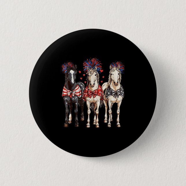 Macaron Rond 5 Cm Chevaux 4 juillet Cheval patriotique Drapeau améri (Devant)