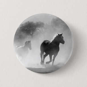 Macaron Rond 5 Cm Chevaux de course noir et blanc Photo Artwork
