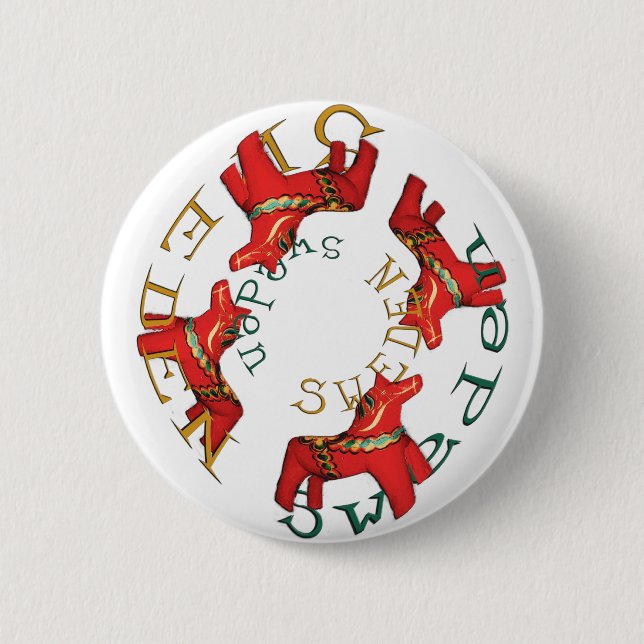 Macaron Rond 5 Cm Chevaux de Dala de Suédois (Devant)