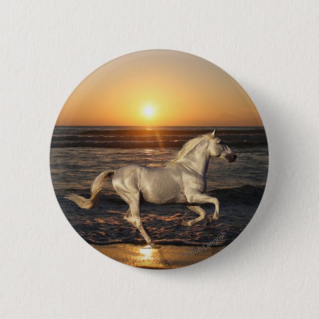 Macaron Rond 5 Cm Chevaux d'imaginaire : Coucher du soleil (Devant)