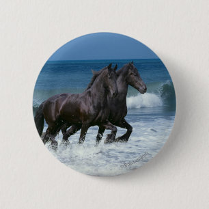 Macaron Rond 5 Cm Chevaux d'imaginaire : Frisons et mer
