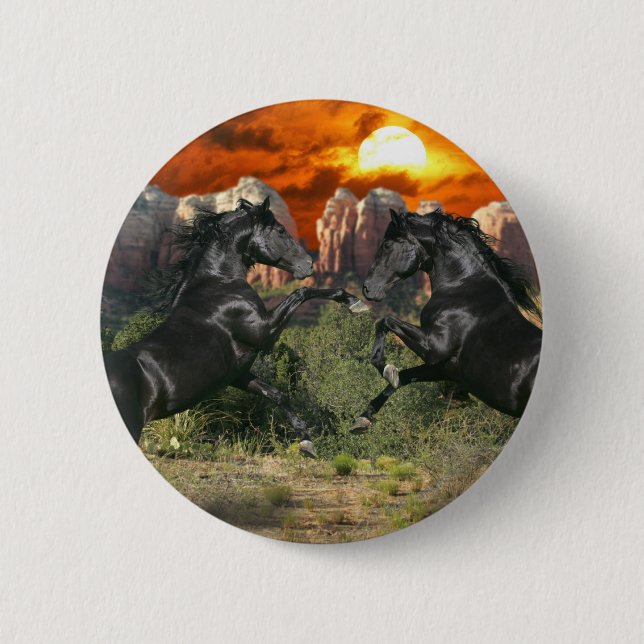 Macaron Rond 5 Cm Chevaux d'imaginaire : Magie noire (Devant)