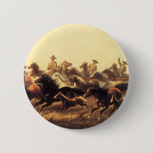 Macaron Rond 5 Cm Chevaux sauvages de course par James Walker