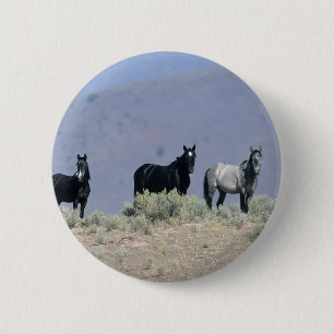 Macaron Rond 5 Cm Chevaux sauvages de mustang dans le désert 3