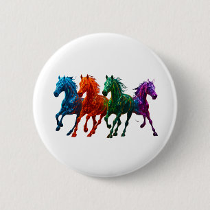 Macaron Rond 5 Cm Chevaux Vibrants en Verre - Art Coloré en Cheval