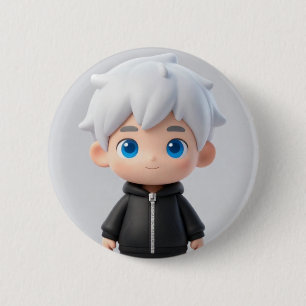 Macaron Rond 5 Cm Cheveux Blancs Cool Chibi Garçon Yeux Bleus Acc St