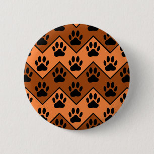 Macaron Rond 5 Cm Chevron Orange Brown Avec Motif Paw Chien
