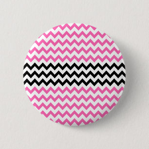 Macaron Rond 5 Cm Chevron rose chaud et noir par Shirley Taylor