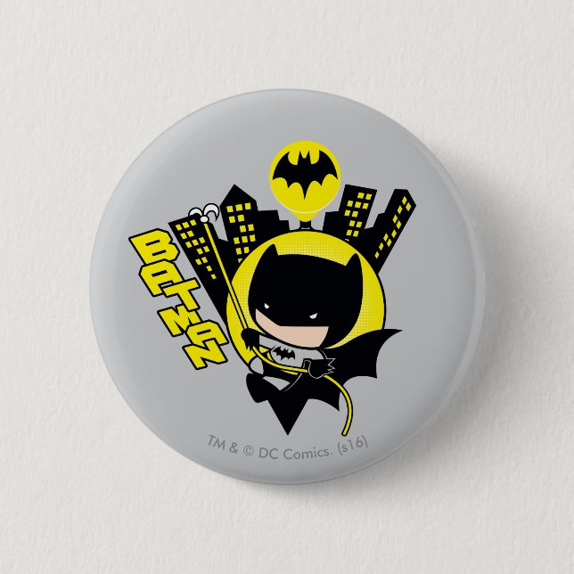 Macaron Rond 5 Cm Chibi Batman Élargit La Ville (Devant)