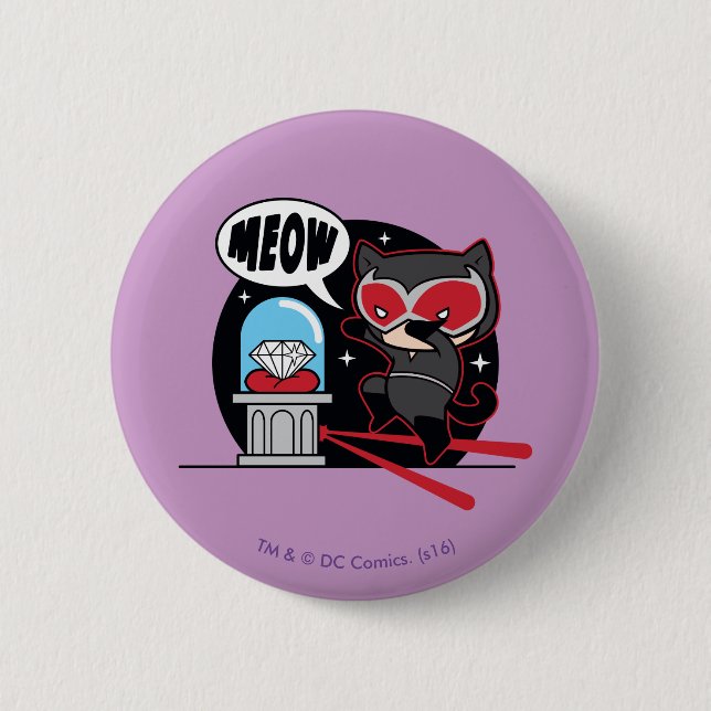 Macaron Rond 5 Cm Chibi Catwoman vole un diamant (Devant)