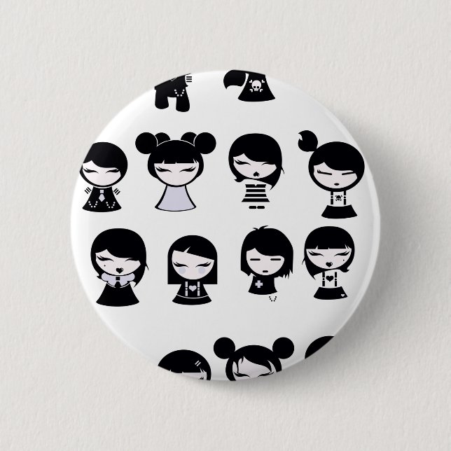 Macaron Rond 5 Cm Chibi Emo Goth (Devant)