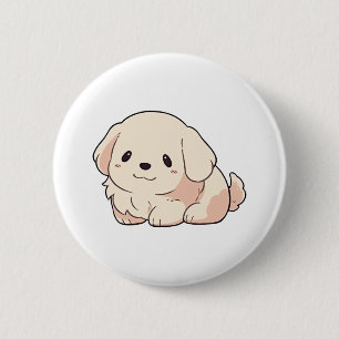 Macaron Rond 5 Cm Chibi Golden Retriever